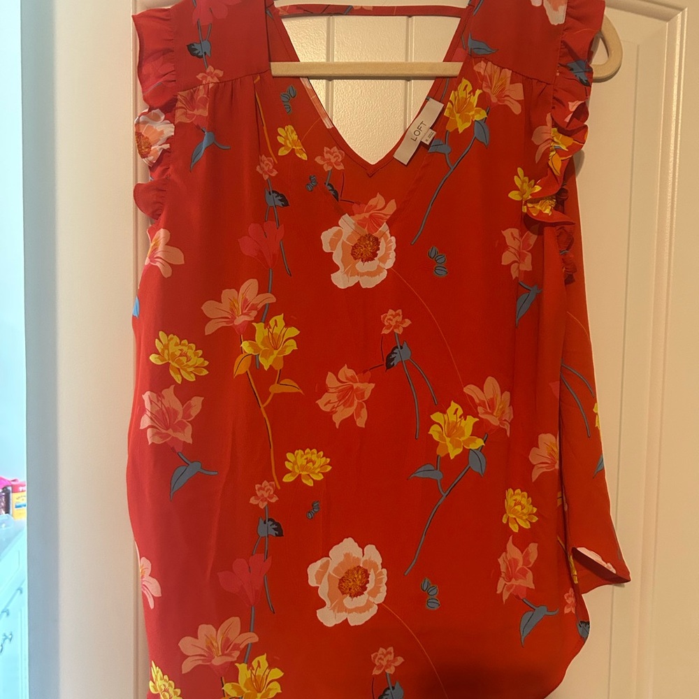 LOFT Orange Blouse with Floral Pattern